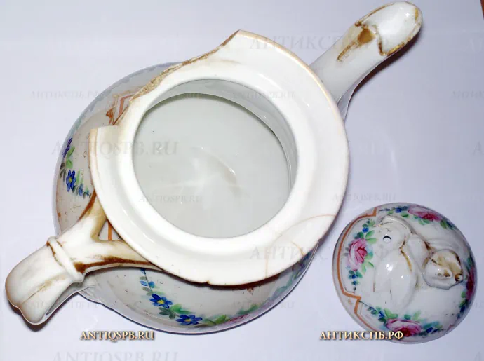 Чайник заварочный фарфоровый антикварный. ХIХ век. №20410